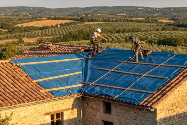 Intervention d'urgence pour fuite et réparation sur une toiture après intempéries en Gironde